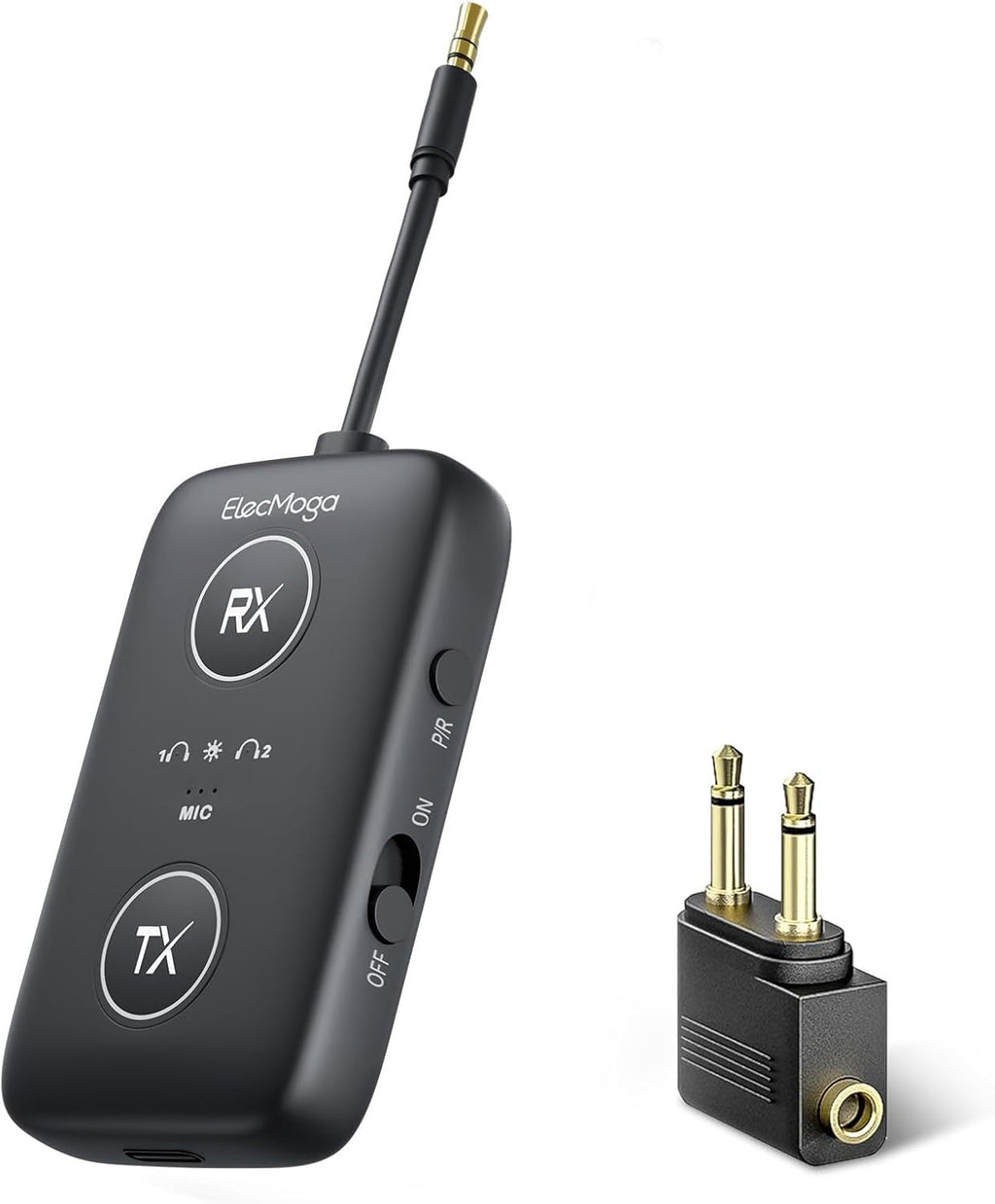2025 Upgraded Airplane Bluetooth 5.4 Adapter with aptX Adaptive, ElecMoga Airplane Travel Essentials Supports 2 AirPods or Headphones, 2-in-1 AUX Wireless Transmitter Receiver for Gym, TV, Car, Audio