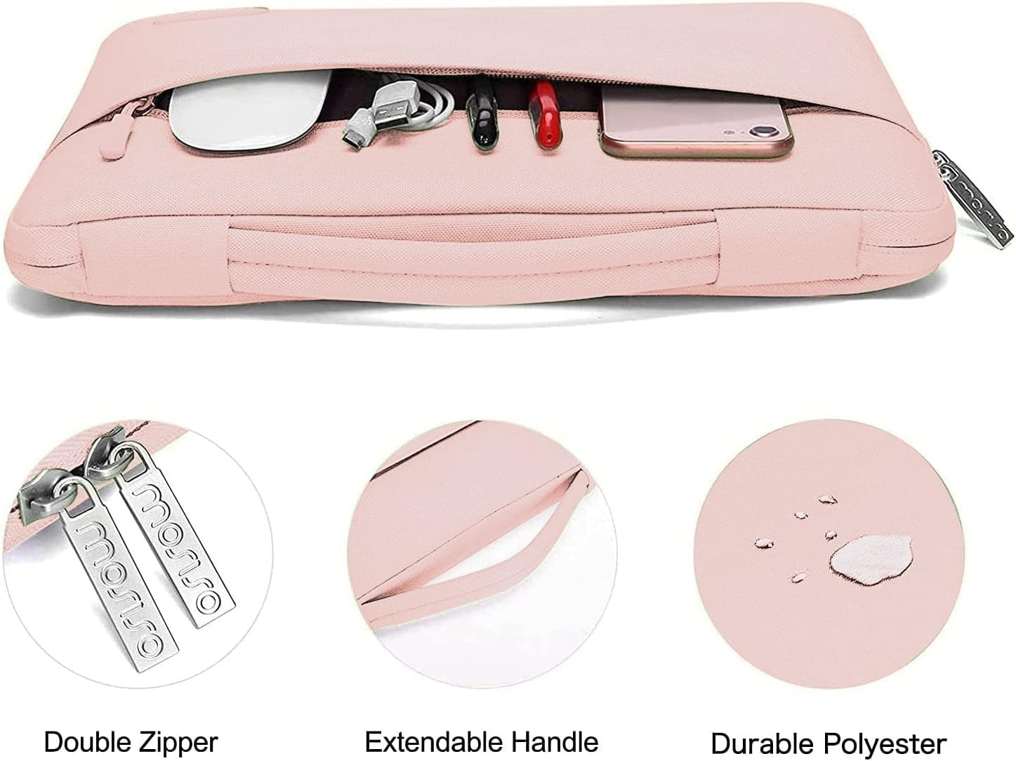 MOSISO Compatible with MacBook Air 13 inch Case 2025 2024 2023 2022 M4 A3240 M3 A3113 M2 A2681, Hard Shell&Sleeve Bag&Keyboard Skin&Webcam Cover&Screen Film for MacBook Air 13.6 inch, Chalk Pink