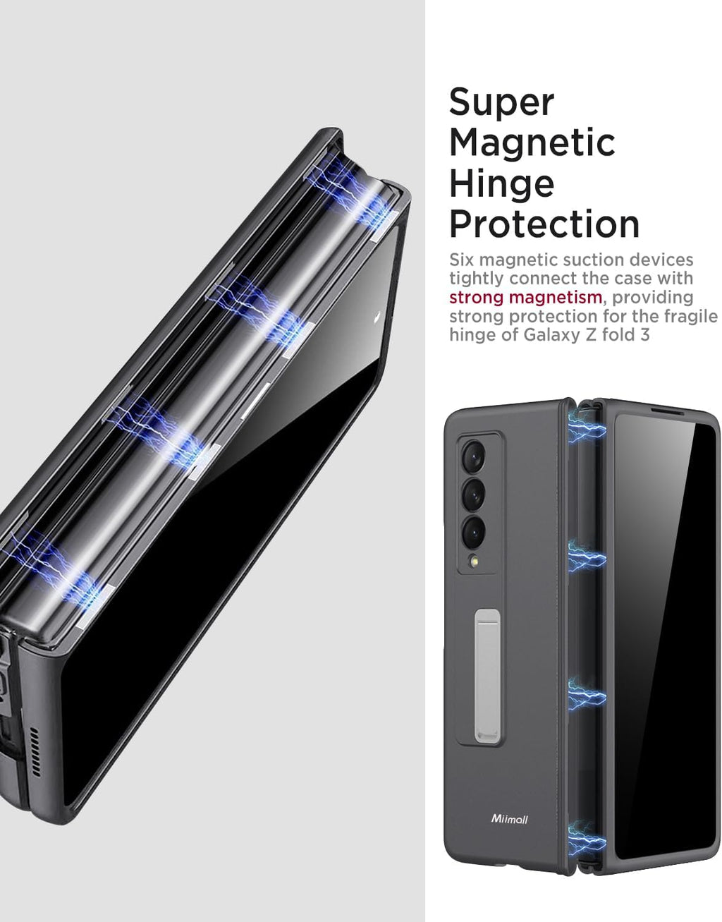 Miimall for Galaxy Z Fold 3 Case with Privacy Screen Protector, Built-in Adjustable Kickstand & Magnetic Hinge & Upgraded Camera Protection All-Inclusive Protective Cases for Galaxy Z Fold 3 5G Grey