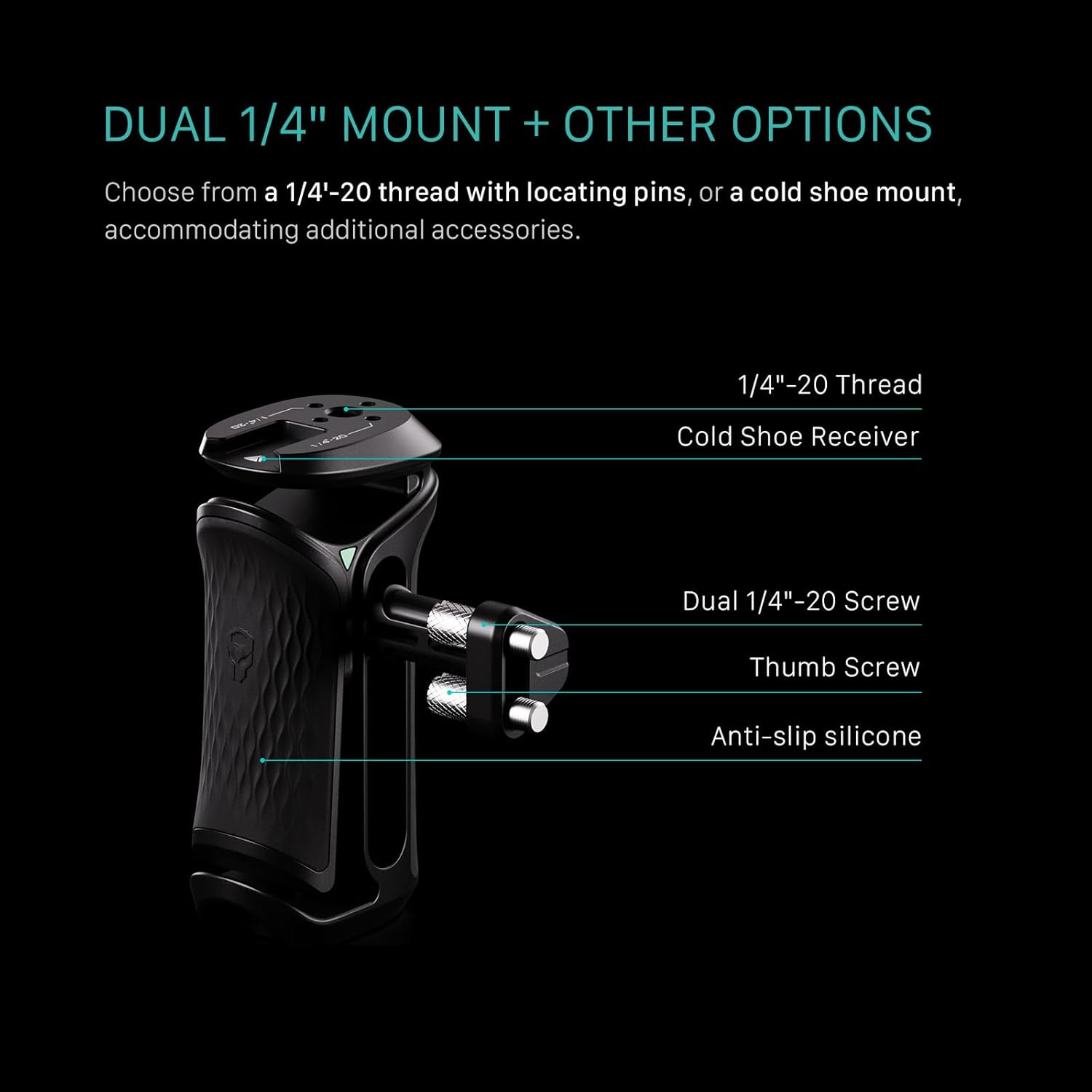 Tilta Xeno Side Handle for Filmmakers & Cameras - Titanium Gray | Secure Connection & Helps Prevent Rotation | Adjustable Height | Textured Silicone Grip | Convenient Assembly (Dual 1/4″-20)