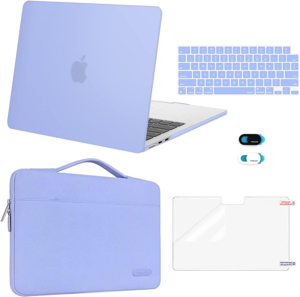 MOSISO Compatible with MacBook Air 13 inch Case 2025 2024 2023 2022 M4 A3240 M3 A3113 M2 A2681, Hard Shell&Sleeve Bag&Keyboard Skin&Webcam Cover&Screen Film for MacBook Air 13.6 inch, Slate Blue