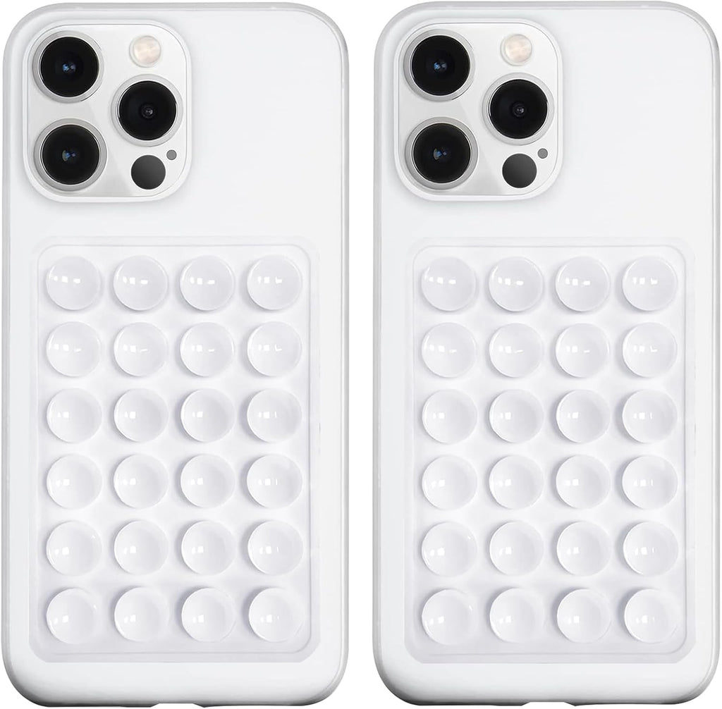 2 Pack Silicone Suction Phone Case Mount, Silicon Adhesive Phone Grip for Smartphones, Hands-Free Mirror Shower Phone Holder for Selfies, Tiktok Videos (White)