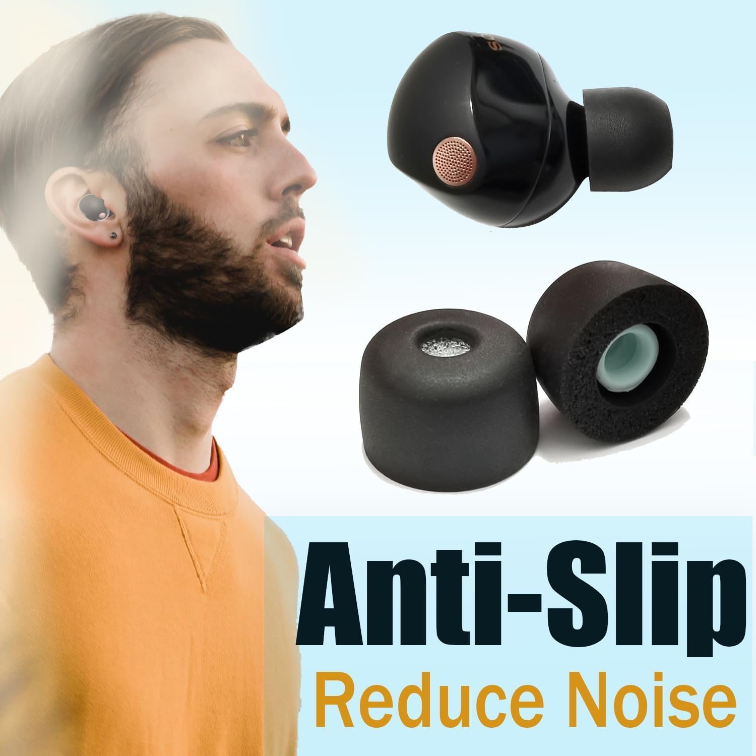 Memory Foam Ear Tips for Sony WF-1000XM5 Filter Screen Earbuds Tips for WF-1000XM5 WF-1000XM4 Earbuds Case, 3 Pairs Large Black