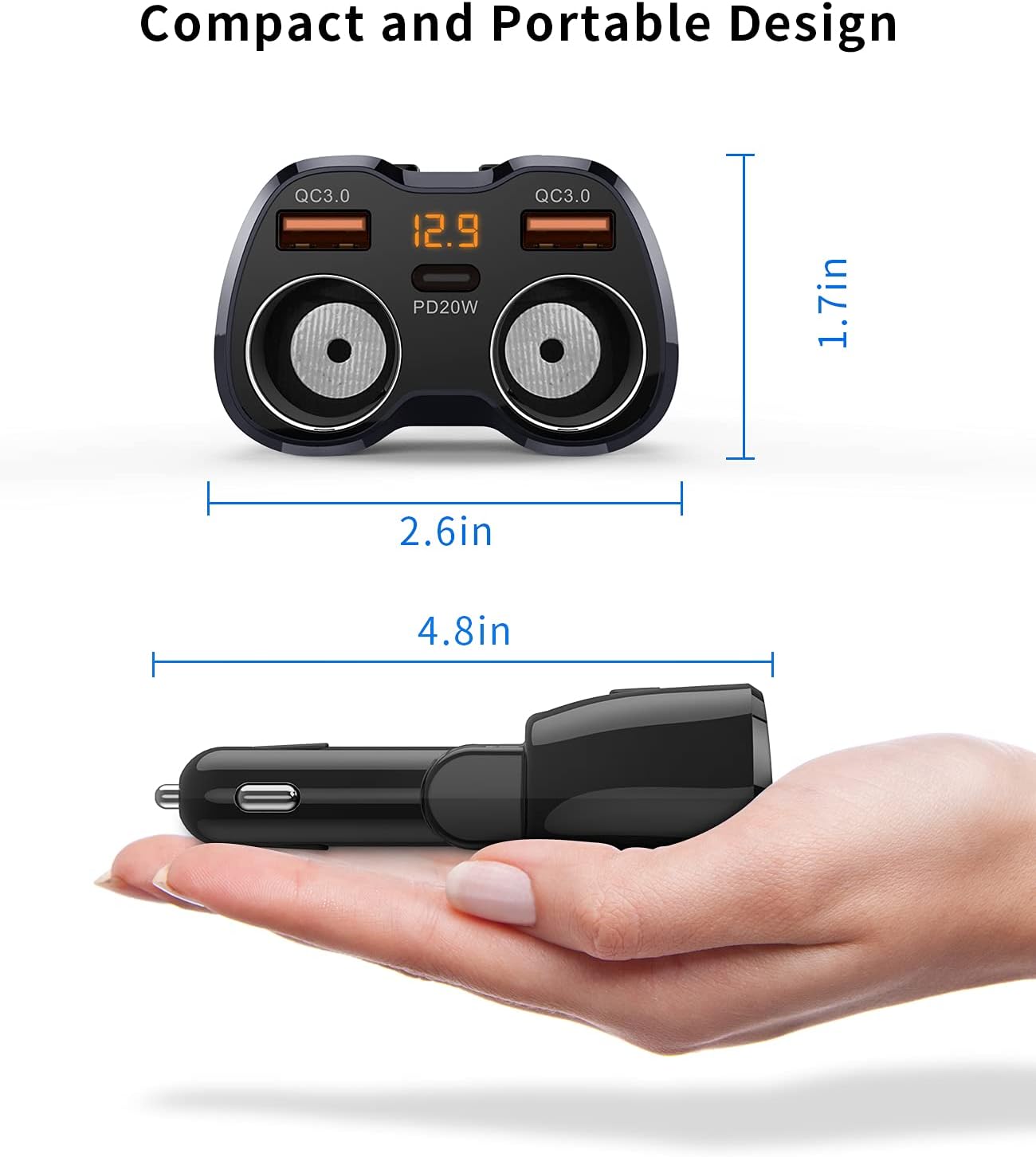 [2025 Upgraded] Cigarette Lighter Splitter, SUPERONE 180W 2-Socket Cigarette Lighter Adapter with Dual QC3.0 and 20W PD USB C Car Charger Splitter for GPS/Dash Cam/Laptop/iPad/iPhone 16/15/14/13/12/11