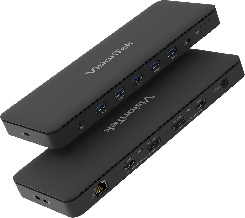 VisionTek VT4600DL Laptop Docking Station for Windows, MacOS or ChromeOS — Connect with USB-C or USB-A, 100W Laptop Charging, Dual 4K Displays, 2X HDMI, 2X DisplayPort, USB-A, USB-C, Audio, Ethernet