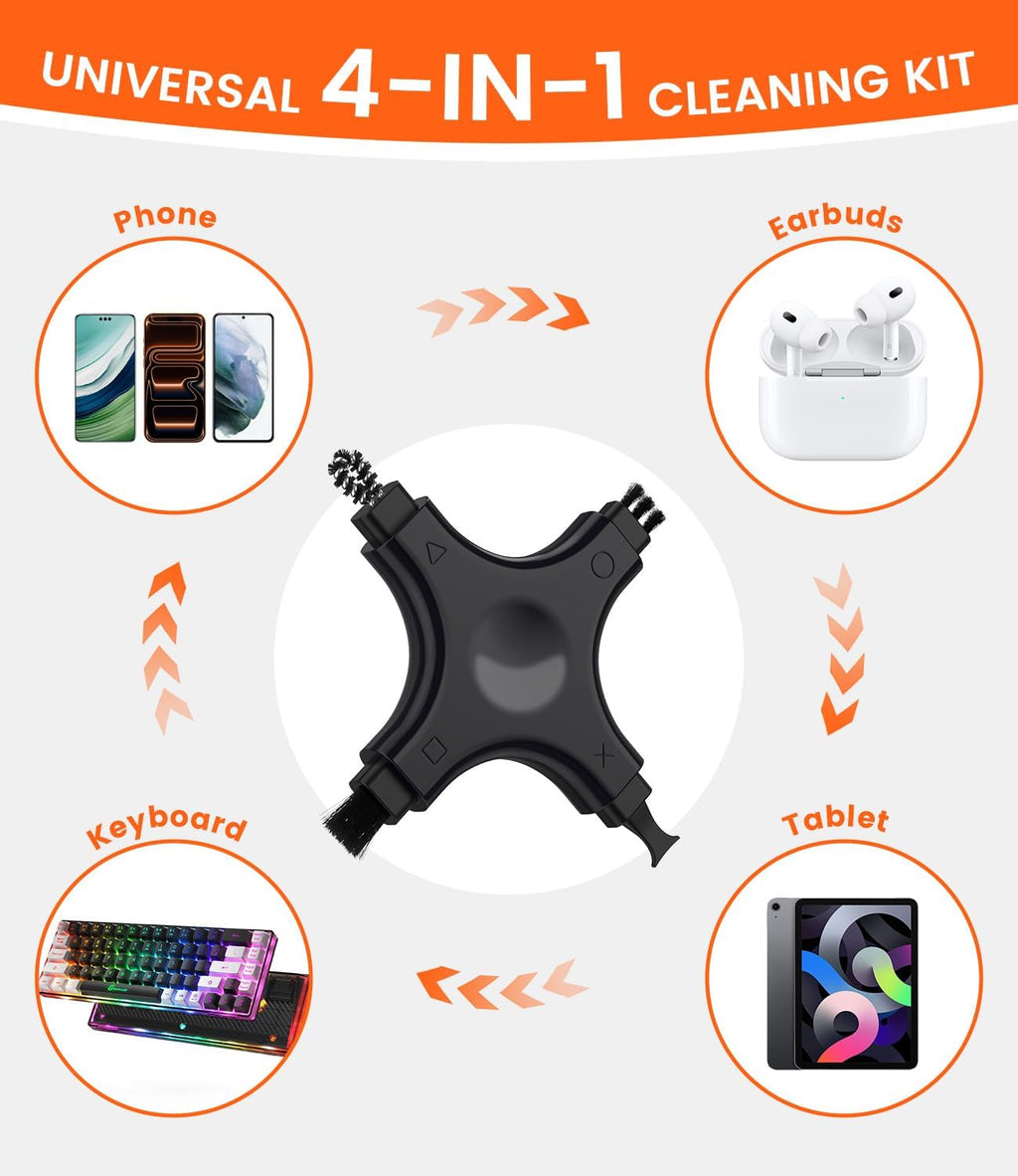 Port Cleaning Kit for iPhone, CODOGOY Charging Port Cleaner Tool with Soft Brushes for Lightning & USB-C, All Devices Cleaning Tool - Black