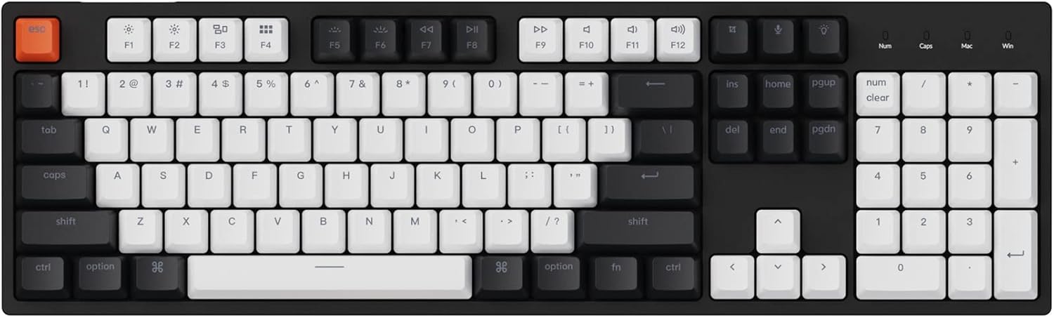Keychron C2 Full Size 104 Keys USB Type-C Wired Mechanical Gaming Keyboard for Mac Layout, Gateron G Pro Red Switch/RGB Backlight/Double-Shot ABS keycaps Computer Keyboard for Windows Laptop PC