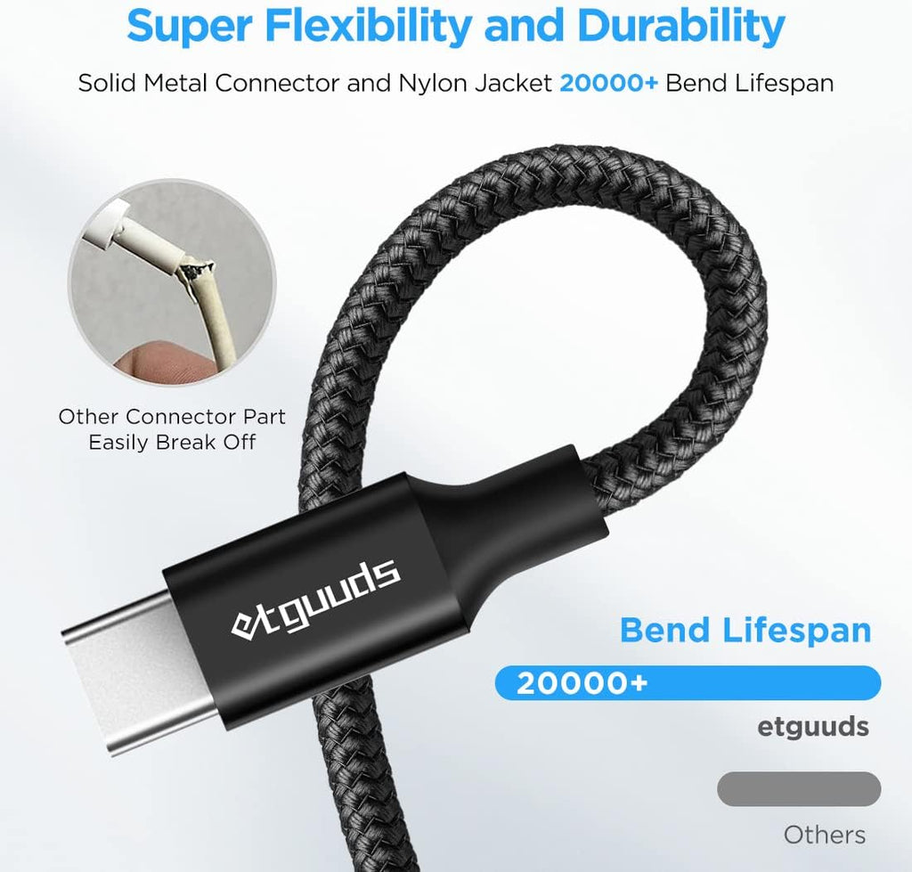 etguuds 4ft USB A to USB C Cable 3A Fast Charging, 2-Pack USB A to USB Type C Charger Cord for iPhone 16 15 Pro/Pro Max/Plus, for Samsung Galaxy S24 S23 S22 S21 S20 S10 A55 A54 Flip Note, Moto, Black