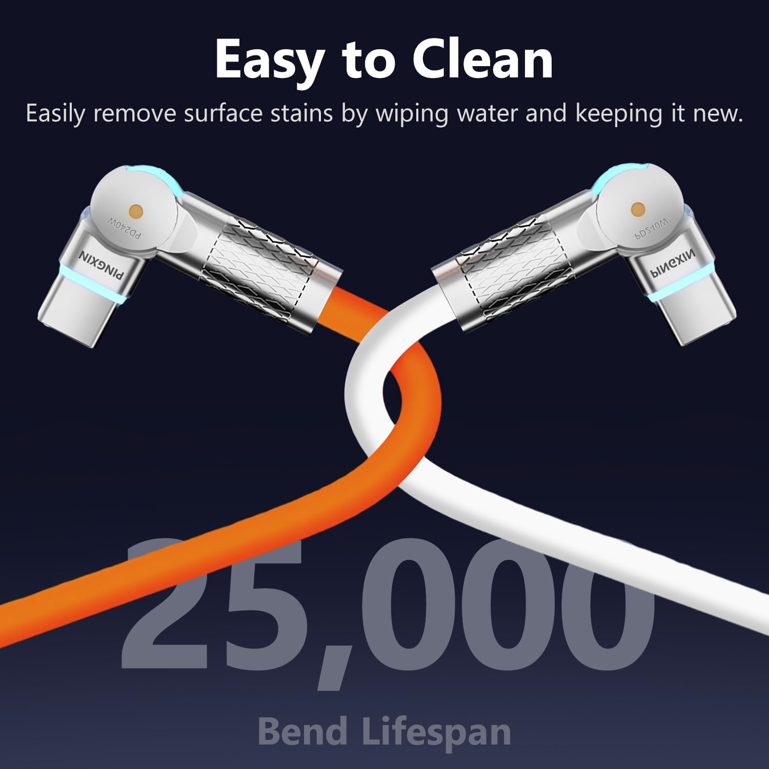 USB C to USB C Charger Cable 240W [2-Pack 6.6FT], Type C Fast Charging Cable， for MacBook Pro, iPad Pro Air, iPhone 16/16 Plus/16 Pro Max, Galaxy S23+/S23 Ultra, Orange+White