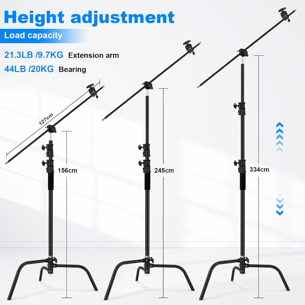 Soonpho Heavy Duty C Stand with Boom Arm,Black Stainless Steel Tripod Base Adjustable Photography Light Stand with Grip Head/Sand Bag for Lighting,Overhead Shooting,Reflector,Softbox,Umbrella...