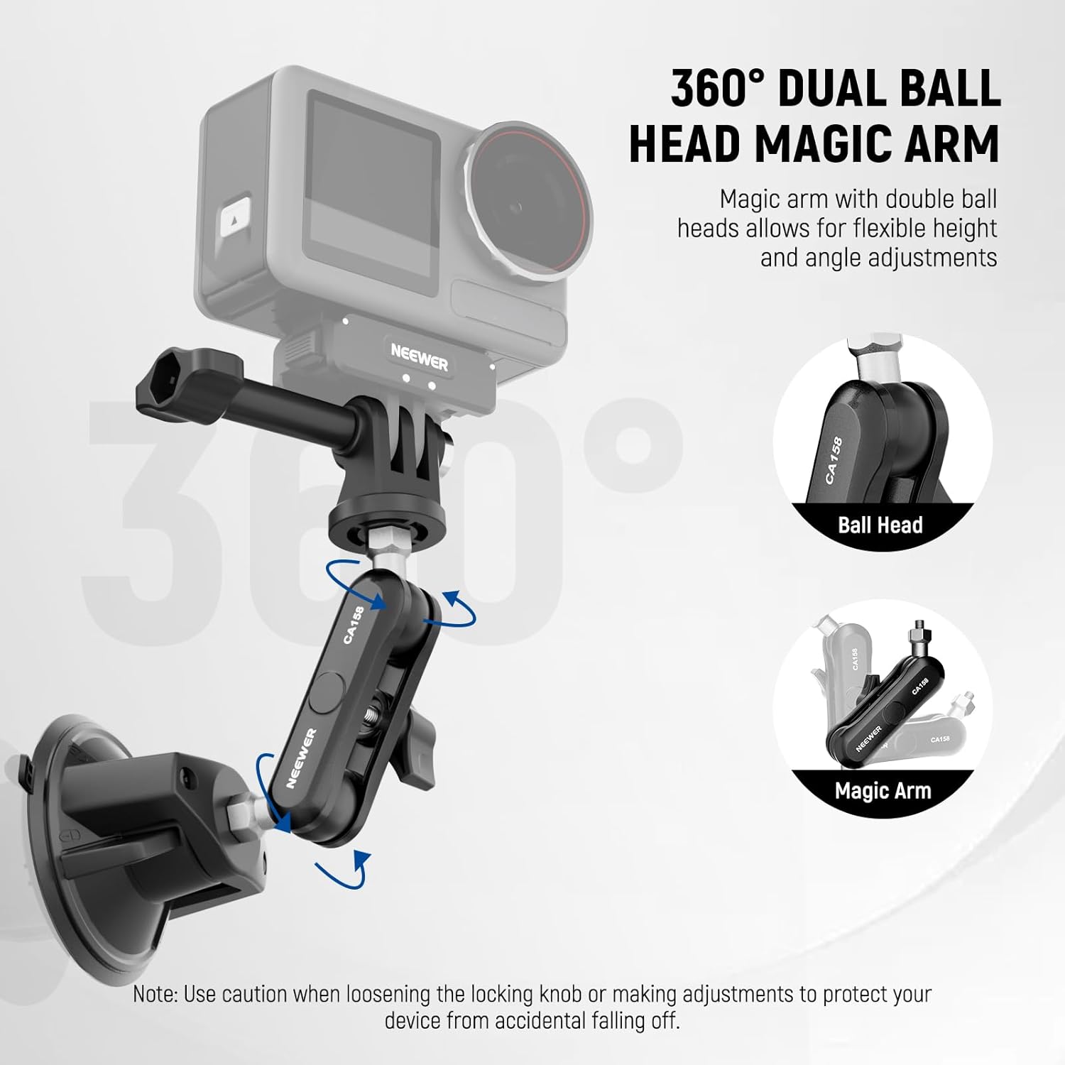 NEEWER Suction Cup Phone Holder & Camera Mount Compatible With GoPro DJI Insta360 iPhone, Car Phone Mount with Action Camera Adapter 360° Magic Arm for POV Windshield Glass Vlog Video Recording, CA158