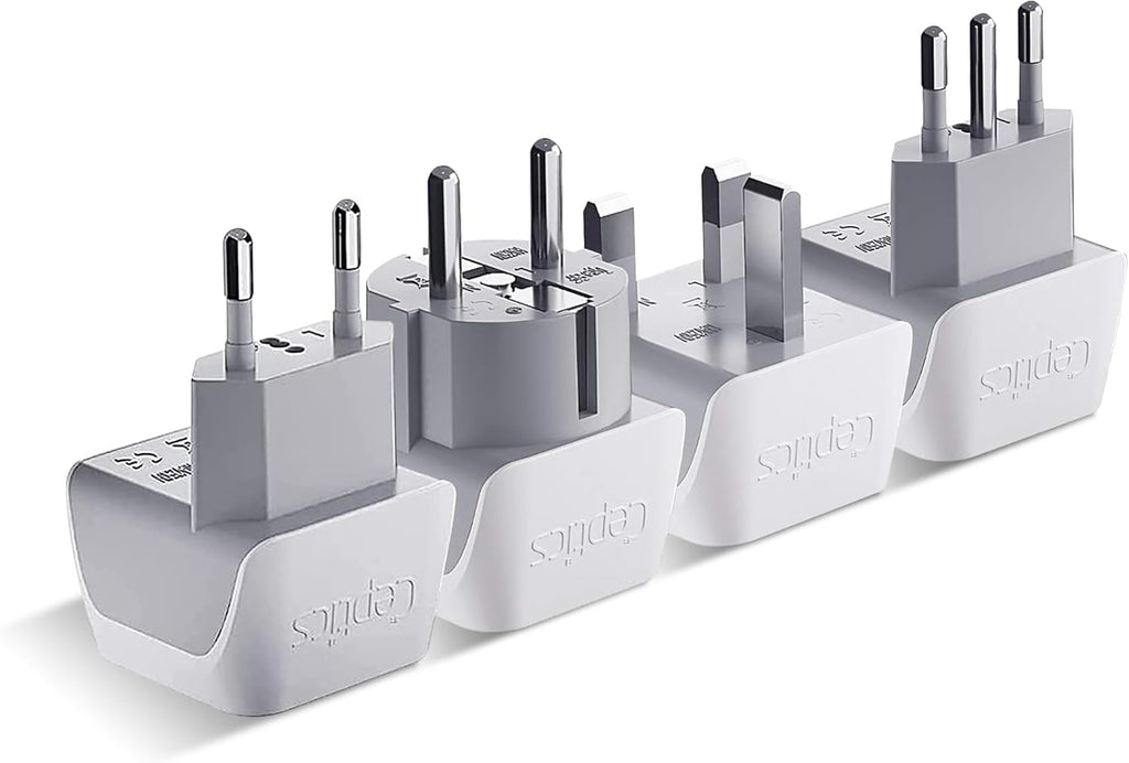 Ceptics European Plug Adapter 4 Pack Set, USA to Europe, Italy, Germany, England, Spain, Italy, Iceland, France (Type C, E/F, G, L) - for Your Cell Phones, Tablets, iPhone, Camera (CT-EU-4SET)