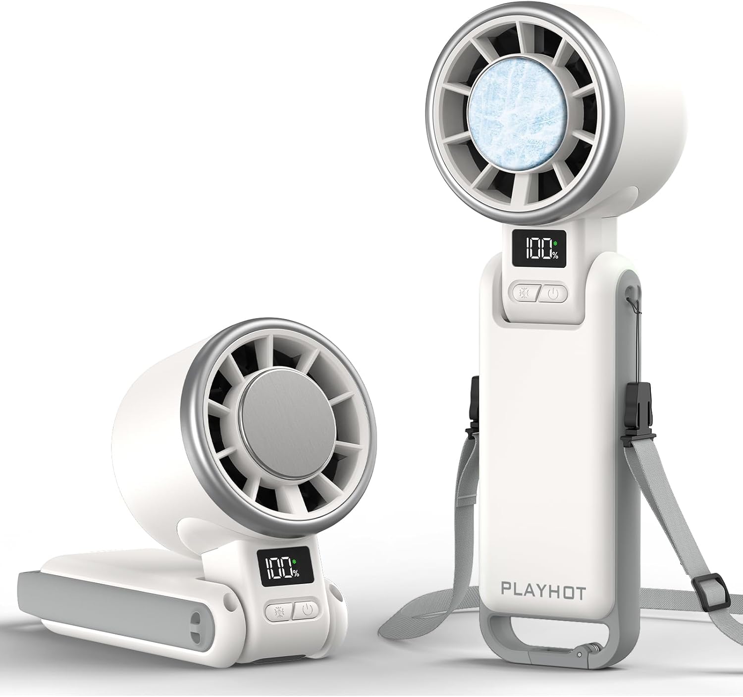 Portable Handheld Turbo Fan with Ice Cooling, Rechargeable Personal Fan, Up tp 12Hrs Cooling, 5 Speed 25550RPM Powerful Portable Fan for Travel, Outdoor, Camping, Hiking (White)