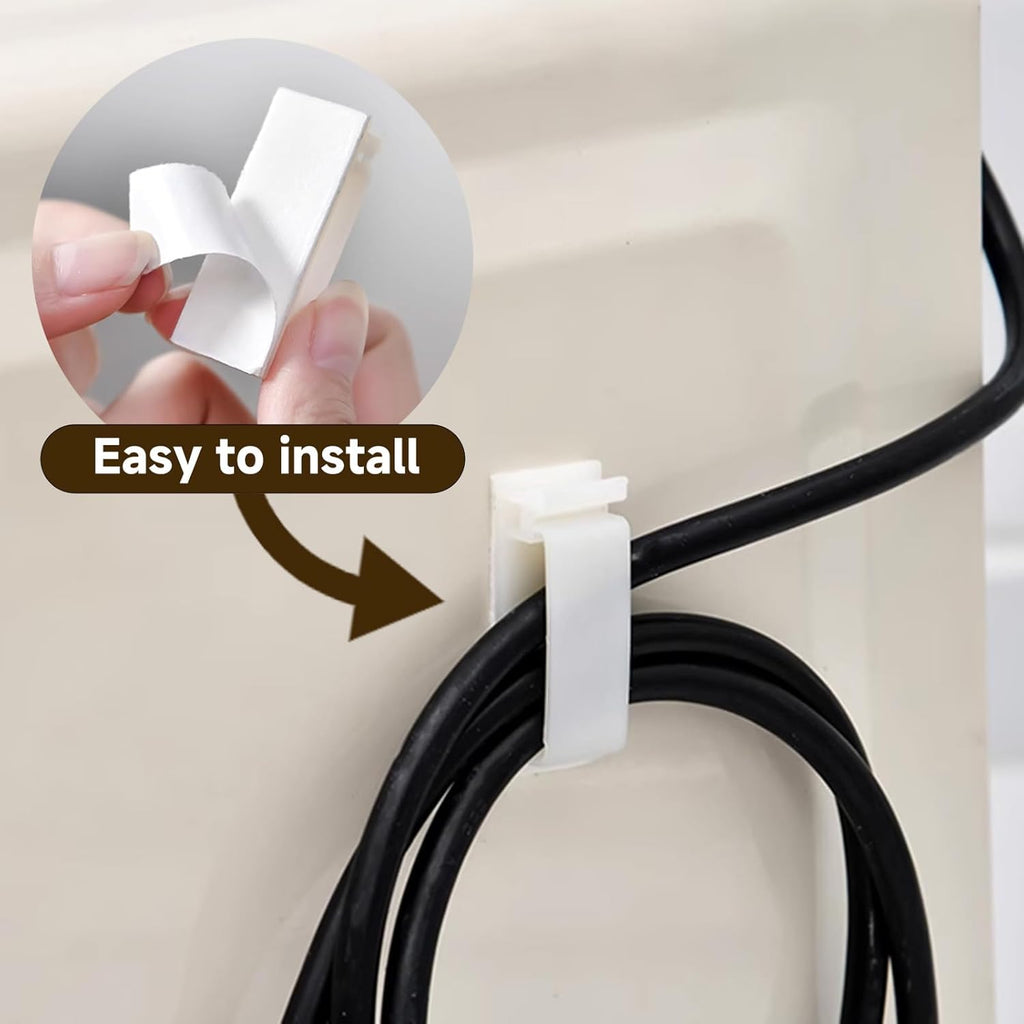 50 pcs 50 PCS Self Adhesive Cable Clips(L), Outdoor Light Clips, White Cord Wire Clips, 5.3 cm Nylon Cord Wall Finisher Wire Clamp for Home, Car, Office Desk Wire Management (White, L-50 PCS)