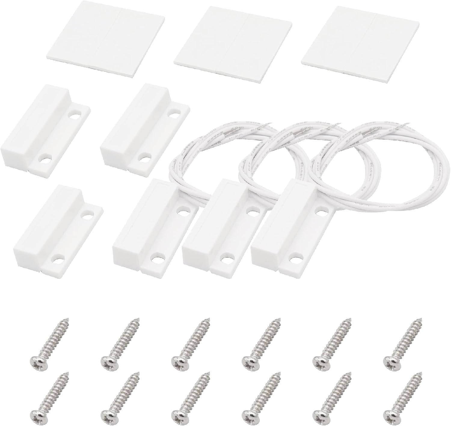 3Pcs Magnetic Reed Switch Wired Surface Mount Normally Open NO Contact Sensor Alarm Magnetic Door Switch with 2 Wires, ABS, MC-38