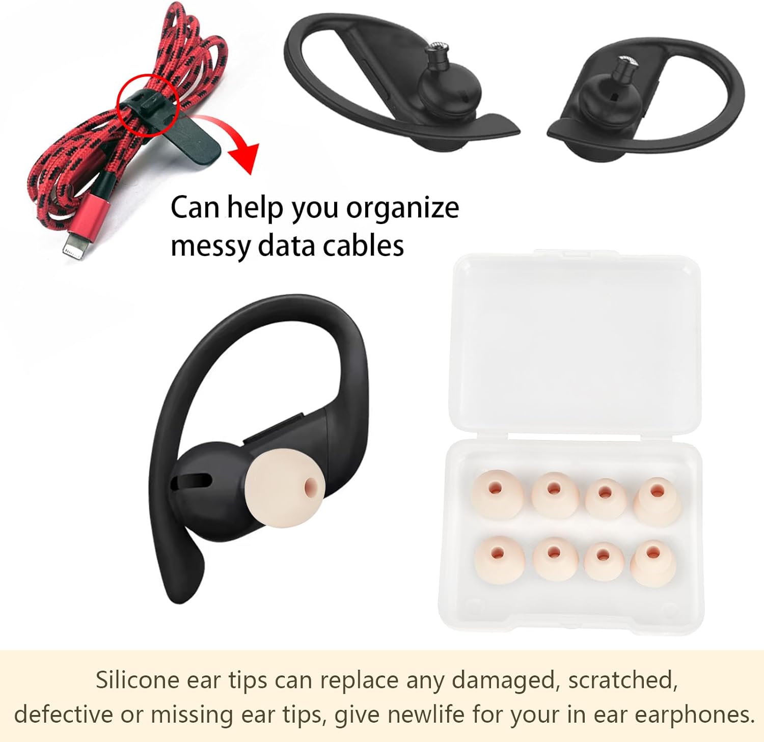 Silicone Replacement Earbud Tips Ear Tips Compatible with Powerbeats Pro Beats Wireless Earphone Headphone Rubber Tips Earbud Covers Eartips 4 Pairs