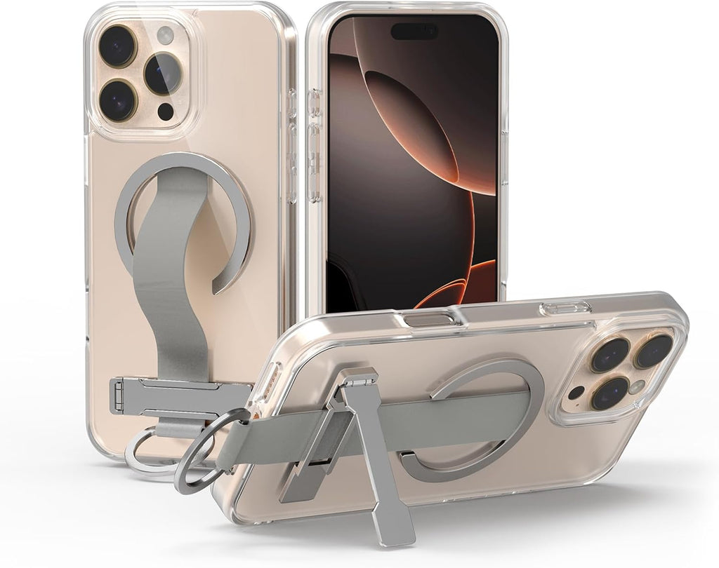 for iPhone 16 Pro Case 4-in-1 - Magnetic Clear Cover, Adjustable Wrist Strap, Foldable Stand & Crossbody Lanyard, Anti-Yellowing Protective Case (for iphone16 Pro)