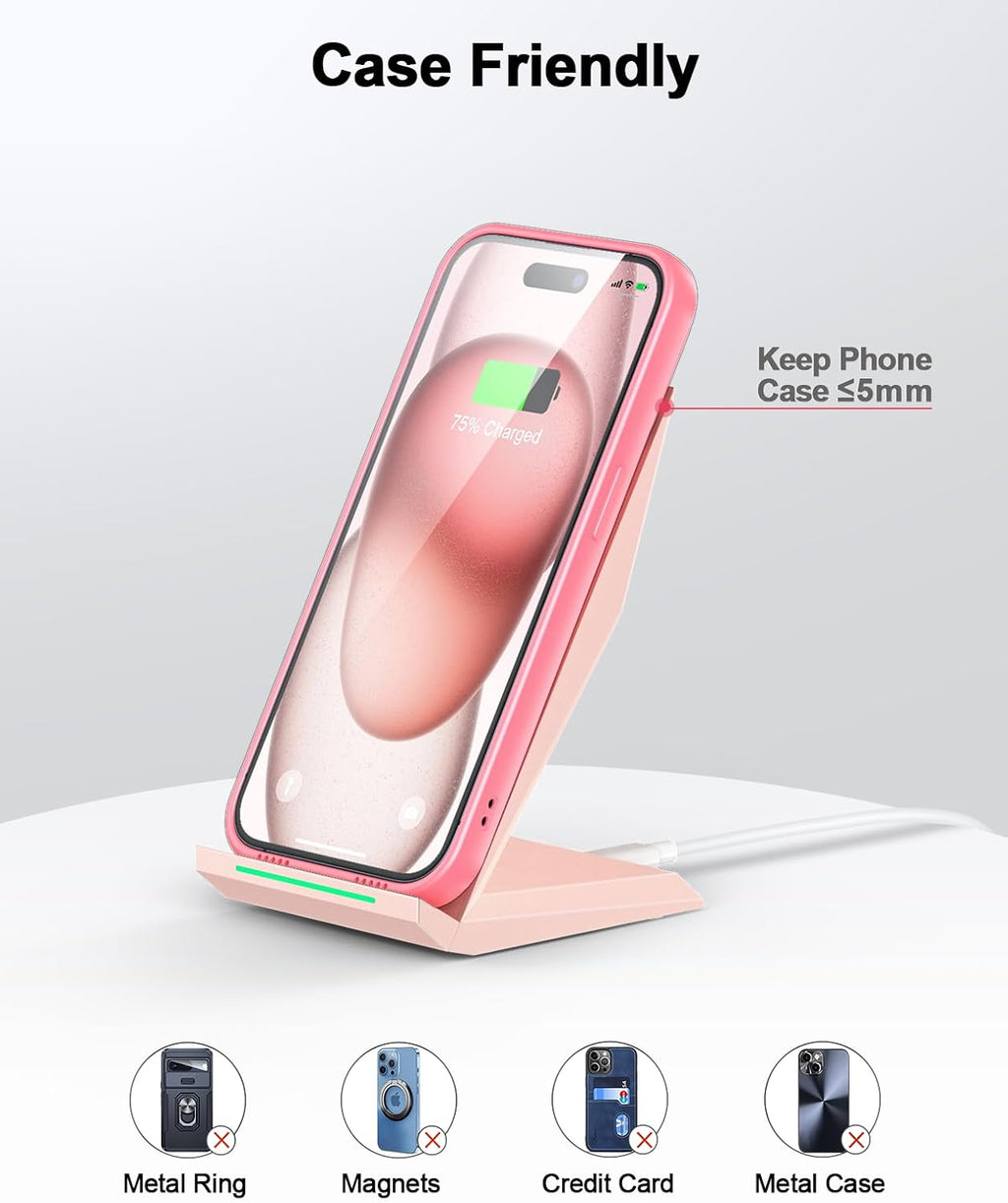 NANAMI Wireless Charger - Qi Certified Wireless Charging Stand Compatible iPhone 16/15/14/13/12/11 Pro/XS Max/XR/8, 10W for Samsung Galaxy S25/S24/S23/S22/S21/S20/Note 20 Ultra and Qi-Enabled Phone
