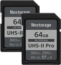 Nextorage 64GB 2pack SDXC UHS-II V90 SD Card Japanese Brand pSLC Max. Write Speed 299MB/s Max. Read Speed 300MB/s 4K Recording F2PRO Series 2P-F2PRO64G SDXC Card for Digital Camera