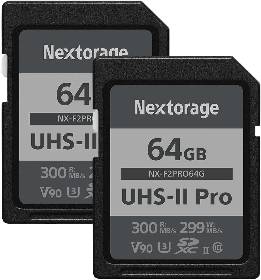 Nextorage 64GB 2pack SDXC UHS-II V90 SD Card Japanese Brand pSLC Max. Write Speed 299MB/s Max. Read Speed 300MB/s 4K Recording F2PRO Series 2P-F2PRO64G SDXC Card for Digital Camera