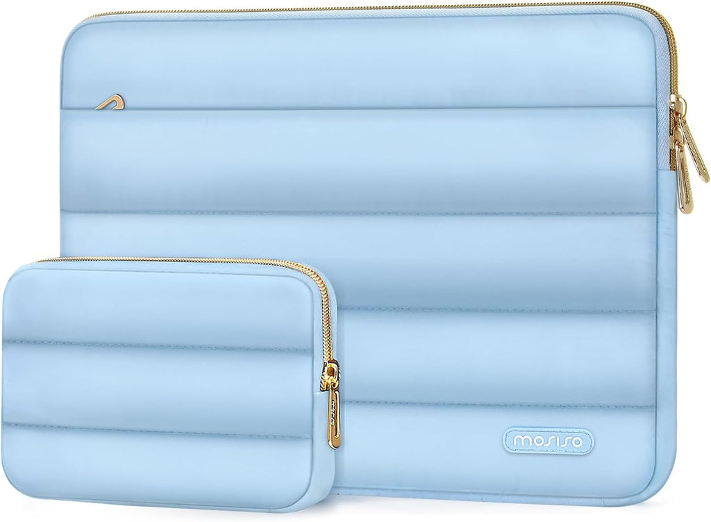 MOSISO 13.3 inch Laptop Case, 13-13.3 inch Puffy Laptop Sleeve Compatible with MacBook Air 13 13.6 M4 M3 M2 M1/Pro 13/Pro 14, HP Dell ASUS Lenovo,Polyester Horizontal Bag with Small Case, Air Blue