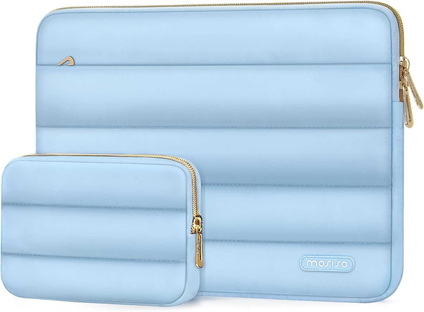 MOSISO 13.3 inch Laptop Case, 13-13.3 inch Puffy Laptop Sleeve Compatible with MacBook Air 13 13.6 M4 M3 M2 M1/Pro 13/Pro 14, HP Dell ASUS Lenovo,Polyester Horizontal Bag with Small Case, Air Blue