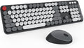 Wireless Keyboard and Mouse, KOOTOP Cute Keyboard and Mouse, 2.4G Wireless Keyboard with Retro Round Keycap for PC, Mac, Laptop,Tablet,Computer Windows (Grey)