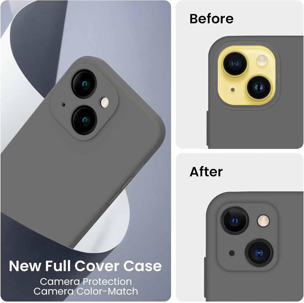 FireNova Designed for iPhone 14 Case, Silicone Upgraded [Camera Protection] Phone Case with [2 Screen Protectors], Soft Anti-Scratch Microfiber Lining Inside, 6.1 inch, Space Gray