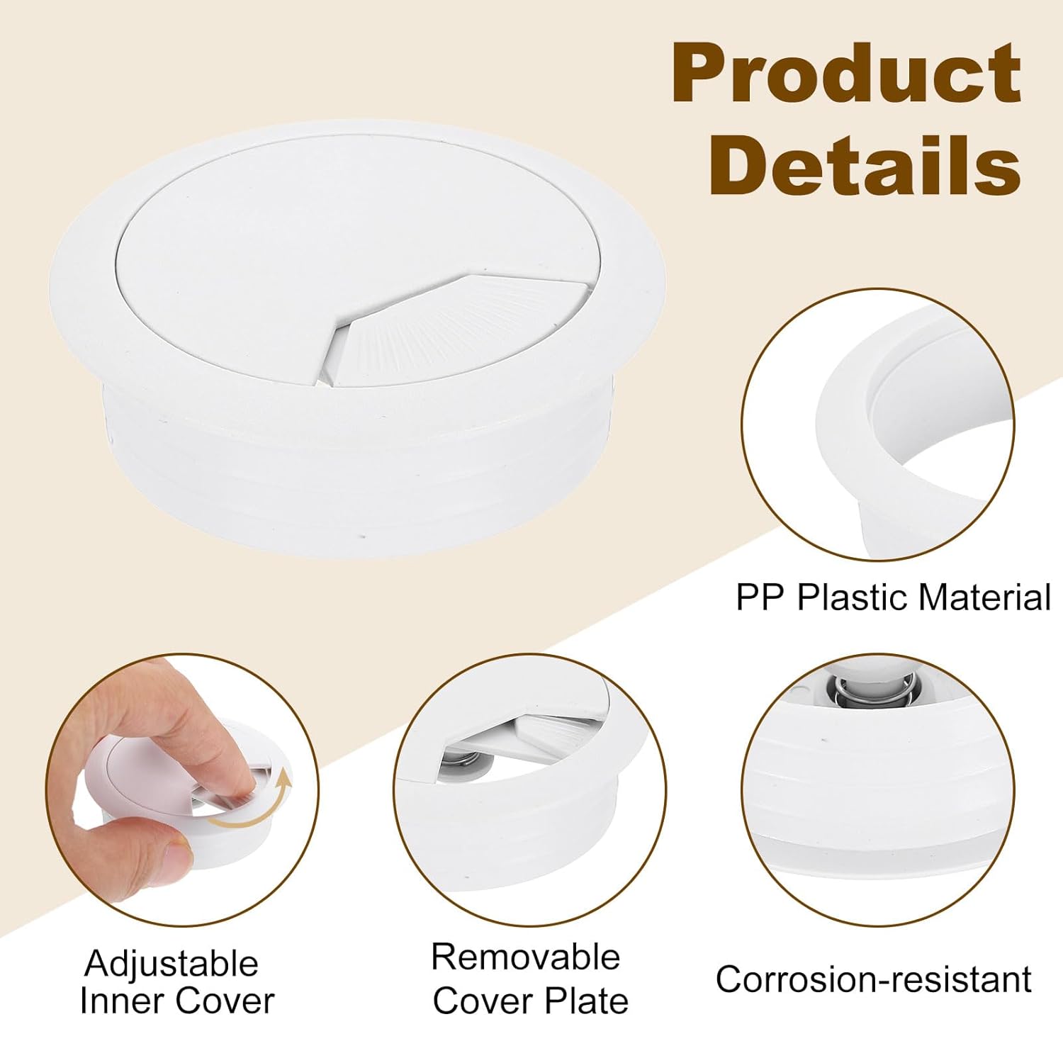 uxcell 5 Pcs 50mm (1.97 Inch) Desk Grommet, Plastic Cable Hole Cover, Wire Cord Cable Organizer for Home Office Computer Desk Cabinet, White