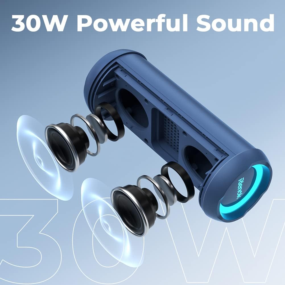 RIENOK Portable Bluetooth Speaker 30W Dual Pairing True Wireless Stereo HD Sound IPX7 Waterproof Outdoor Sport Shower Wireless Speaker Bluetooth 5.3 for Home Party