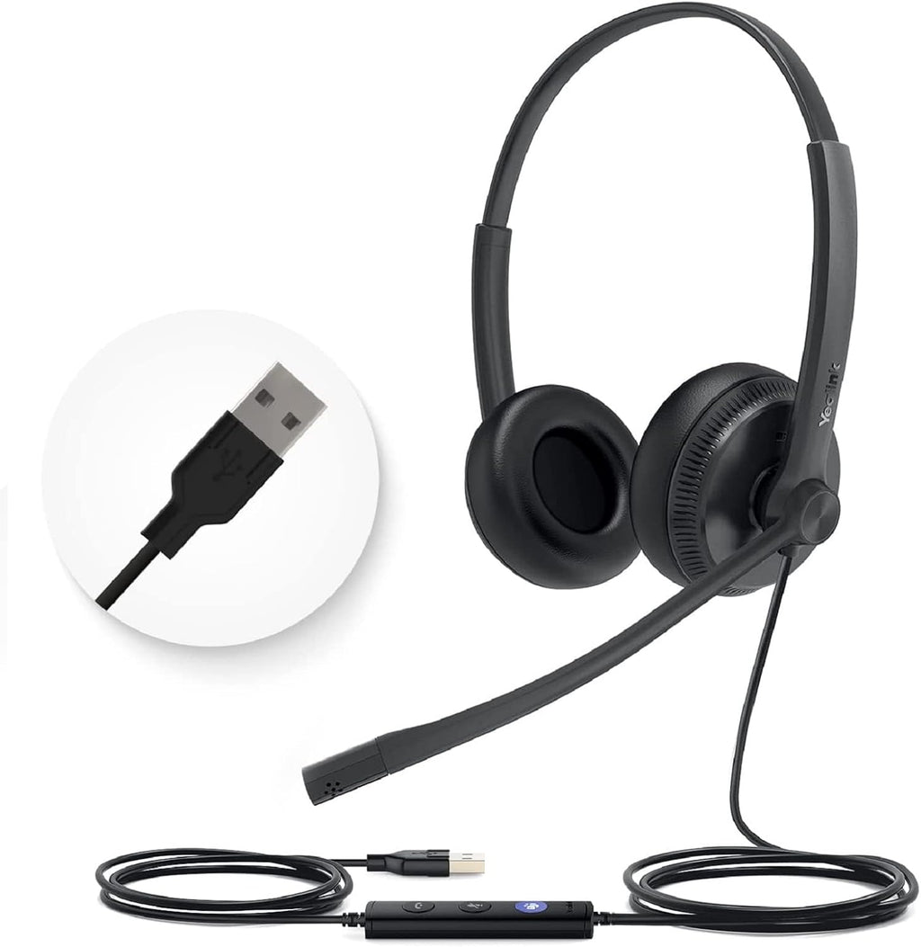 Yealink UH34 USB Headset with Mic,Stereo Wired Headphones with Noise Cancelling Microphone,Teams Certified,Professional Work Headphones for VoIP Phone PC Computer Call Center Office
