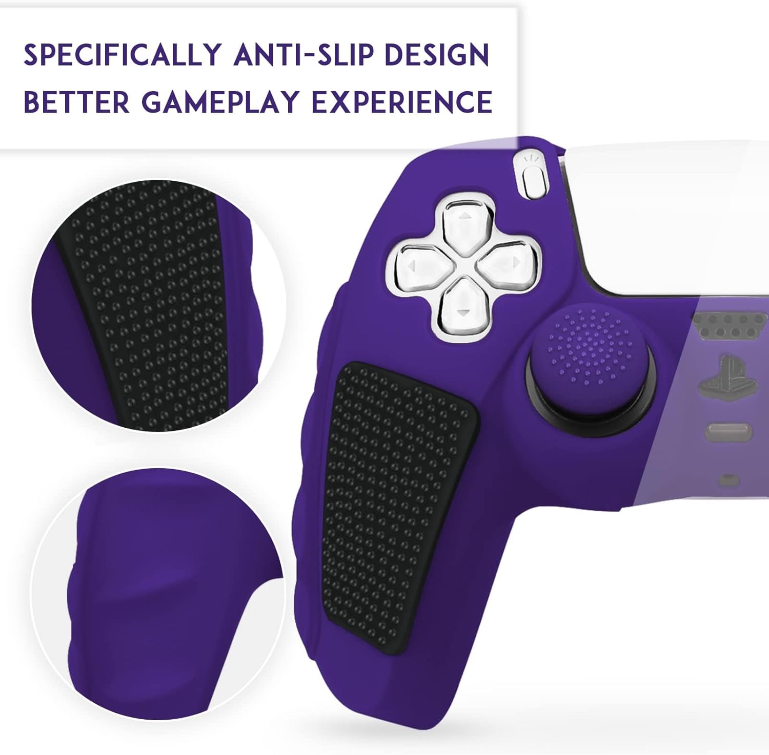 SIKEMAY Anti-Slip PS5 Controller Skin, Soft Thicken Non-Slip Silicone Gel Protective Cover Case for PlayStation 5, 2 Pack with 8 x Thumb Grip Caps