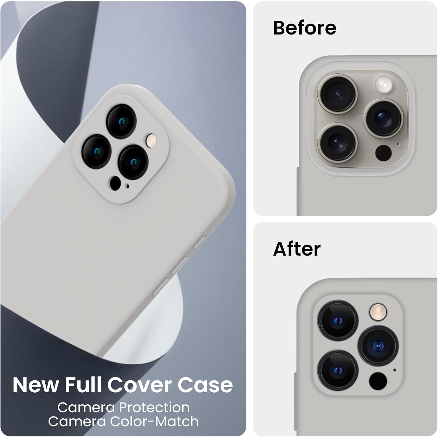 FireNova Designed for iPhone 15 Pro Max Case, Silicone Upgraded [Camera Protection] Phone Case with [2 Screen Protectors], Soft Anti-Scratch Microfiber Lining Inside, 6.7 inch, Natural Titanium