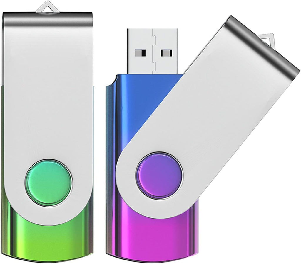 ABLAZE 64GB Flash Drive 2 Pack, USB 2.0 Thumb Drives with Lanyards Swivel USB Memory Stick 64GB（Green and Purple