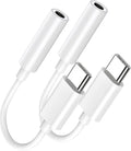 USB Type C to 3.5mm Female Headphone Jack Adapter 2 Pack, USB C to Aux Audio Dongle Cable Cord Compatible with iPhone 16 15 Series, S24/S23 Ultra, iPad Pro, MacBook, Pixel XL More Type-C Devices