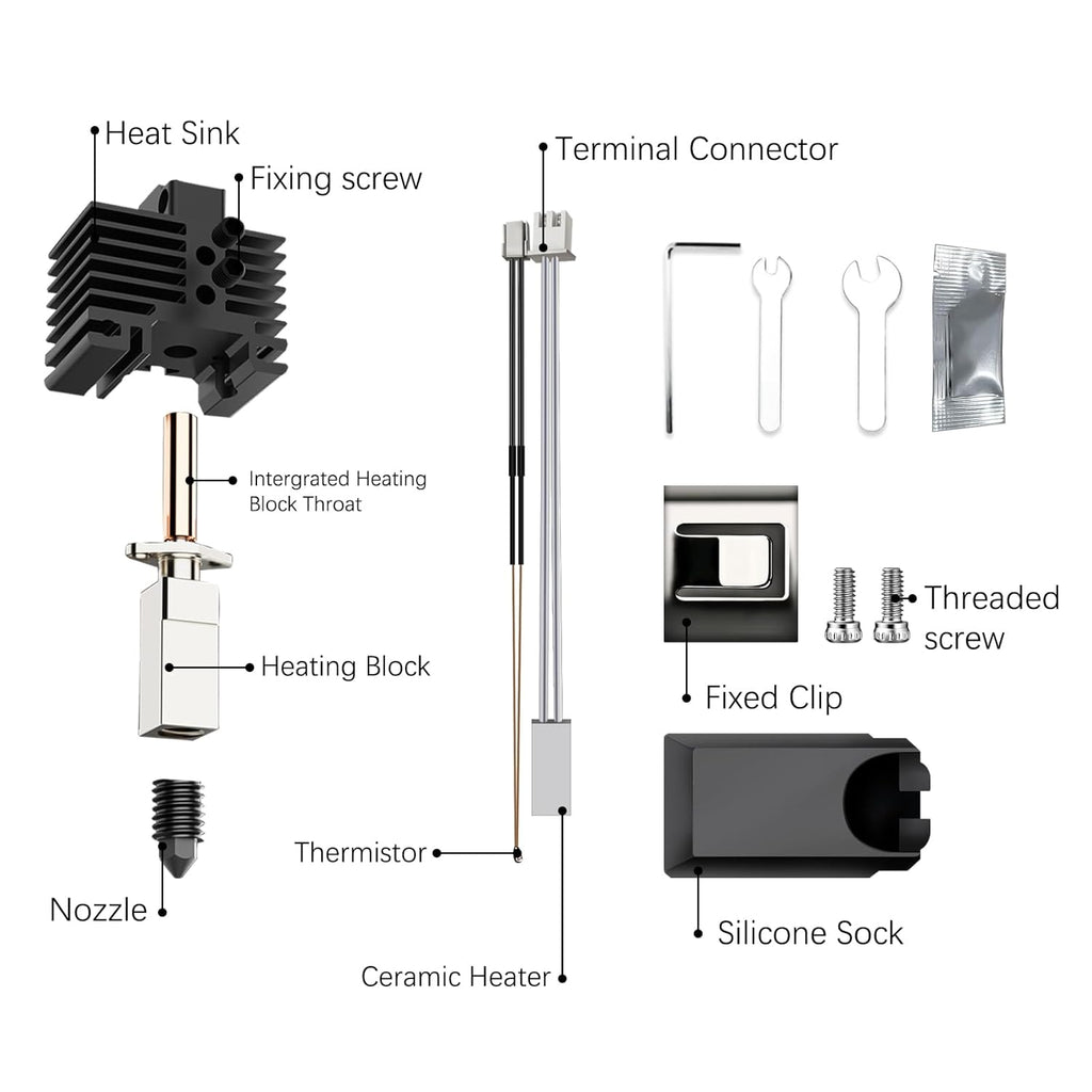 JUUPINE Upgraded Bambu Labs Hotend X1 Carbon Assembly for Bambu Lab X1/X1C 3D Printer,24V 60W Ceramic Heater HotEnd Kit with Removable Hardened Steel 0.4mm Nozzle for Bambu Labs X1 Series 3D Printers