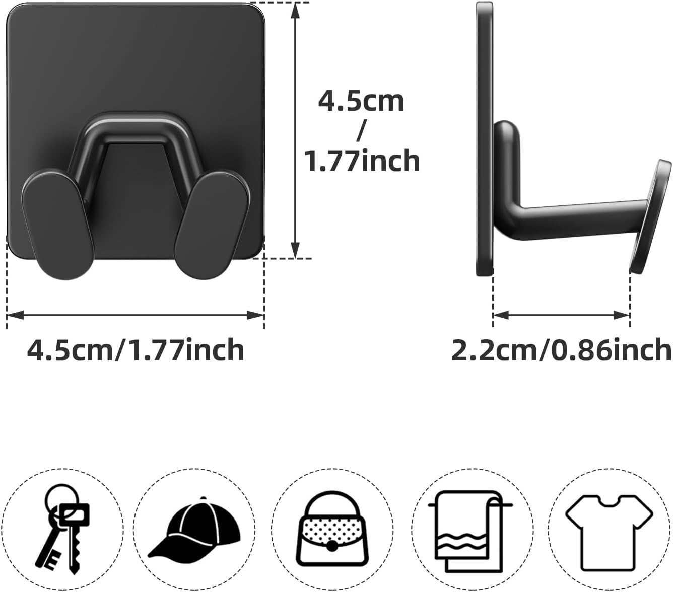 10 Pack Shower Hooks for Inside - Extra Sticky Stainless, Razor Holder Shower Accessories, Wall Mounted Self-Adhesive Hooks for Razor, Loofah, Towel, Coat, Key, Matt Black,