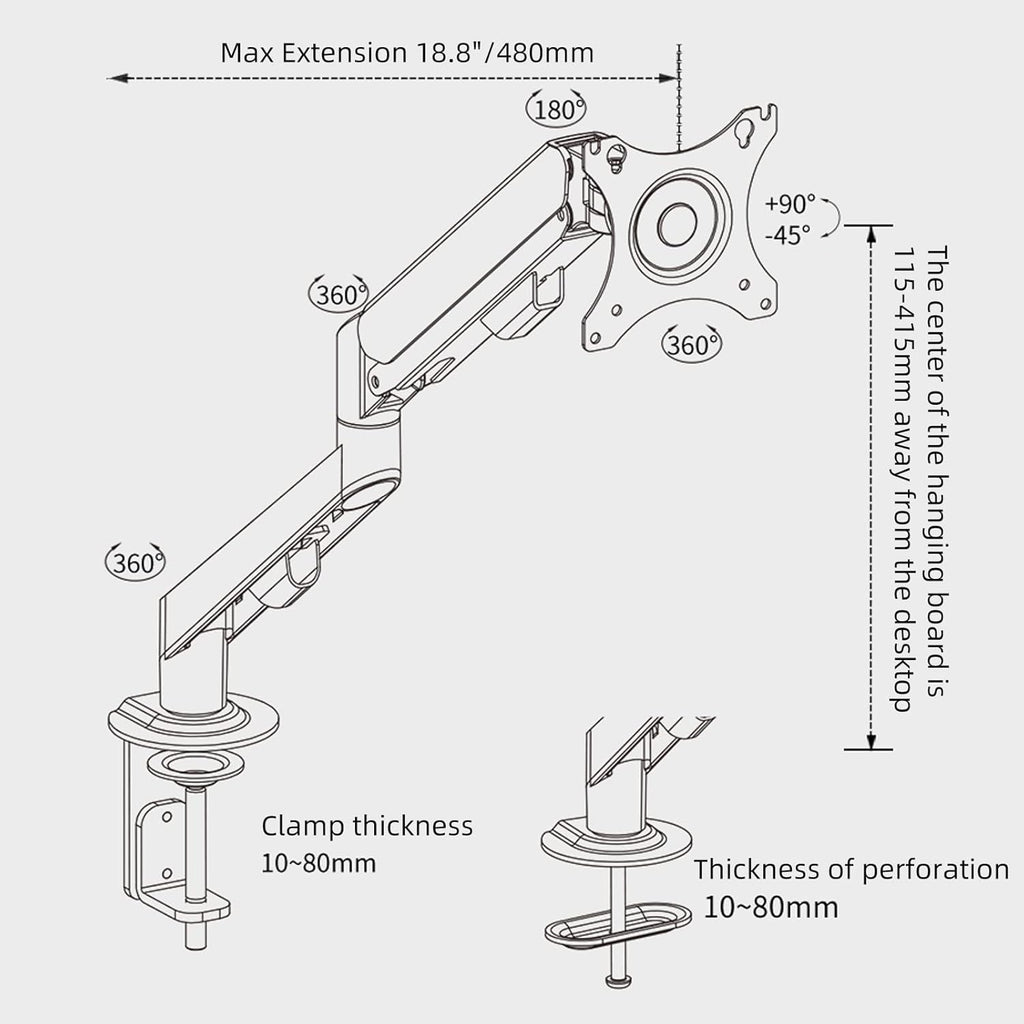 Monitor Arm Desk Mount Single 17-34 inch Portable Adjustable Vesa Stand Gas Spring Desktop Bracket 4.4 to 19.8 lbs with Clamp and Grommet Screen Up to 34 inch Computer pc M5-B