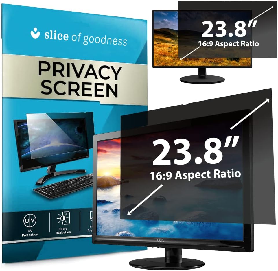 Computer Privacy Screen Filter for Widescreen Monitor - Anti-Glare, Blue Light Reduction, and Privacy Shield Protector - 23.8 Inch 16:9 Aspect Ratio