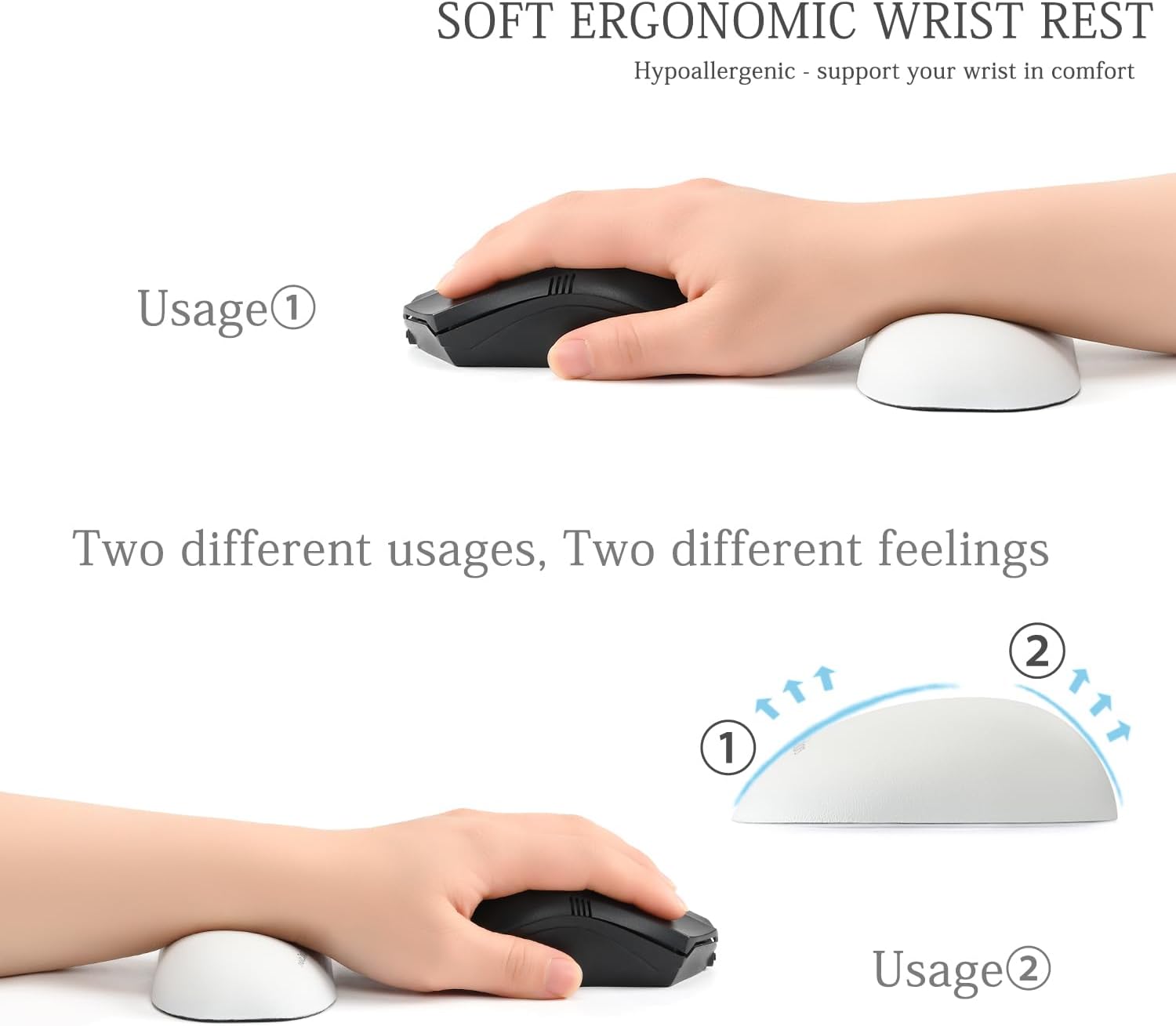 UnivoColors Design-Wave Set of Wrist Rest,Artificial Sheepskin+Memory Foam+Ergonomic+Anti-Slip Gel, Resilience Support During Work and Gaming,Keyboard Accessory,White