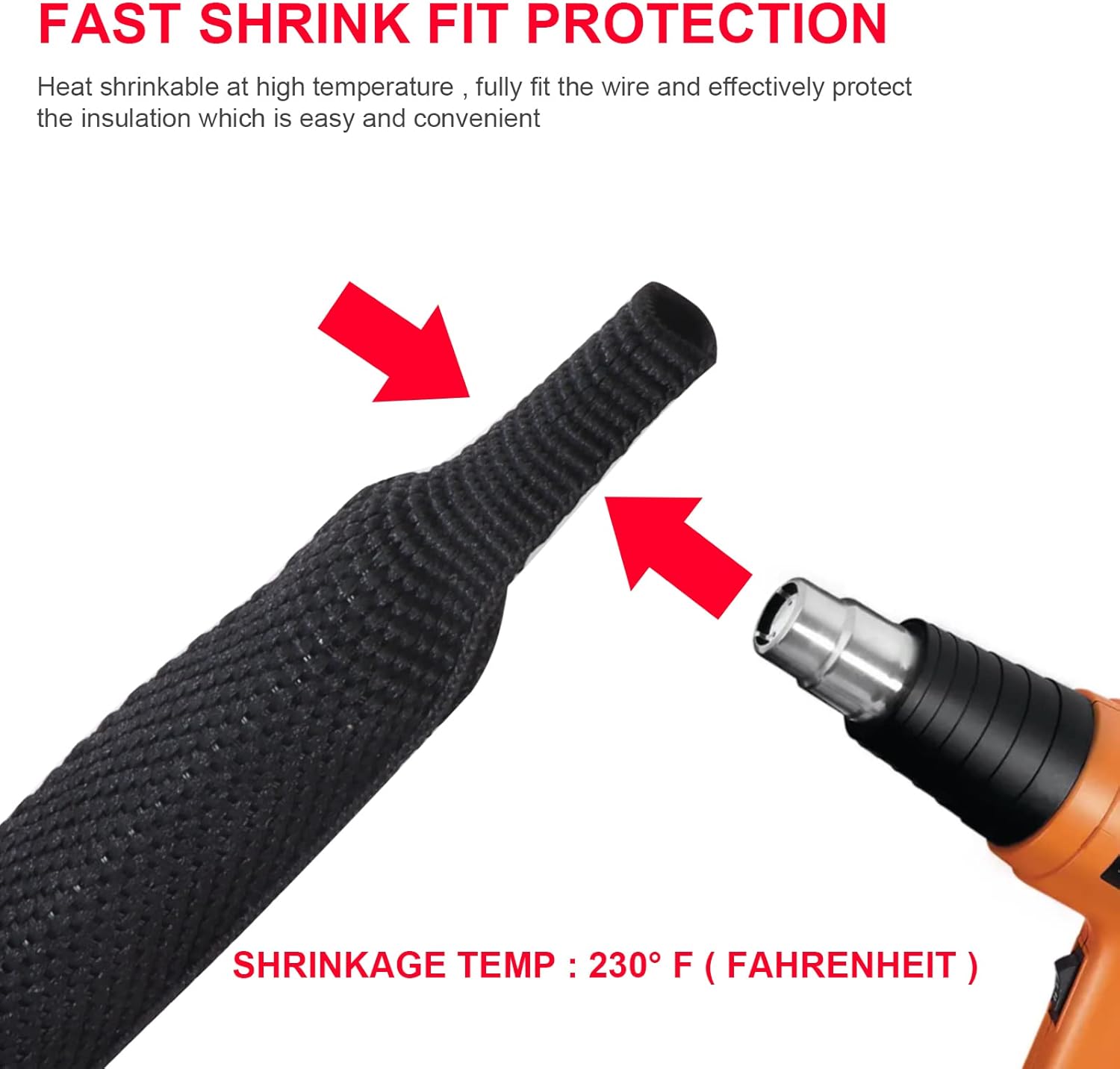 Heat Shrink Fabric Tubing Braided Sleeving 2:1 - Abrasion Protection Flexibility Wiring Harness Cable Sheath (3/8" ID, 30ft)