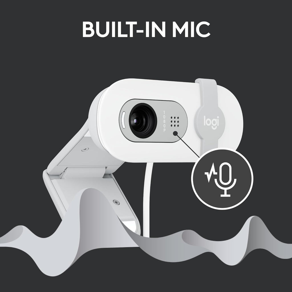 Logitech Brio 100 Full HD 1080p Webcam for Meetings, Streaming, Desktop, Laptop, PC - Built-in Mic, Shutter, USB-A, Teams, Zoom - Off-White