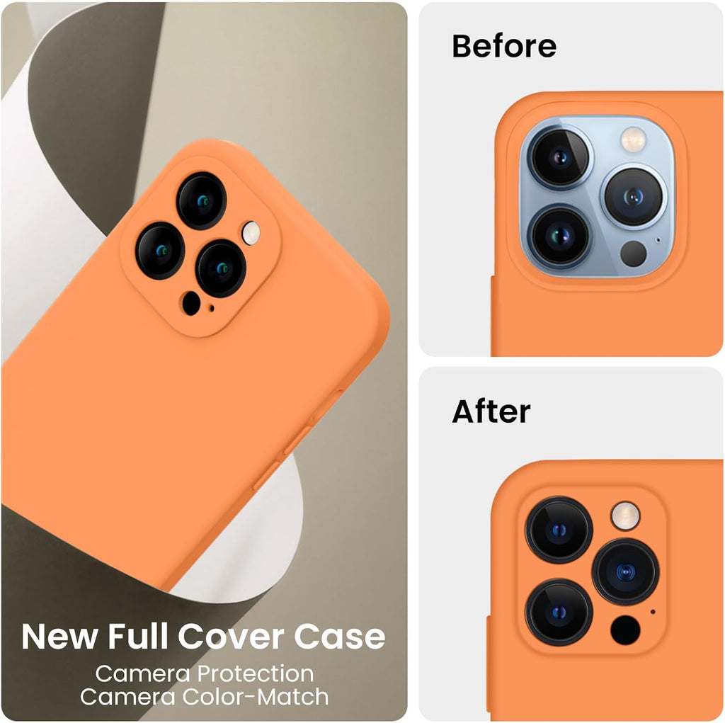 FireNova Designed for iPhone 13 Pro Max Case, Silicone [Camera Protection] Phone Case with [2 Screen Protectors], Soft Anti-Scratch Microfiber Lining Inside, 6.7 inch, Kumquat