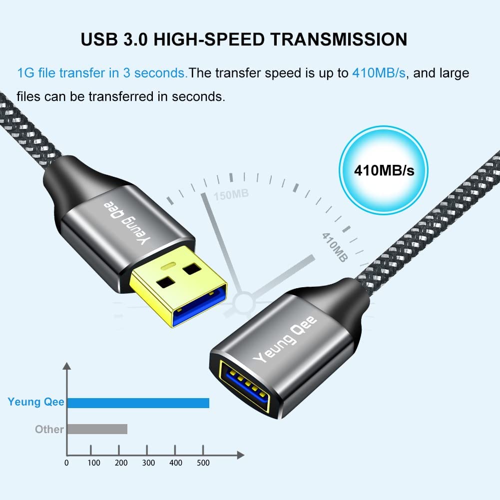 USB 3.0 Extension Cable 1.5 ft,5Gbps High Speed USB 3.0 Type A Male to Female Extension Cord,USB Extension Lead Compatible with USB Flash Drive, Hard Drive, Card Reader,Scanner,Keyboard (1.5FT,2 Pack)