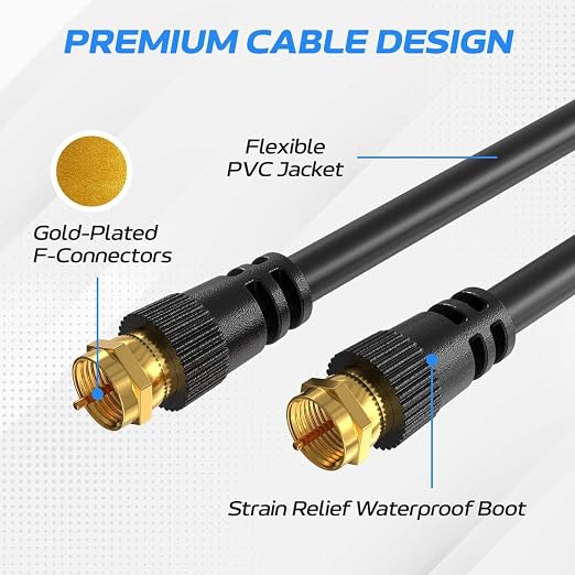Cables Direct Online Pack of 2 x Coaxial Cables 50FT Black Coax RG6 Male F Type - Image 3