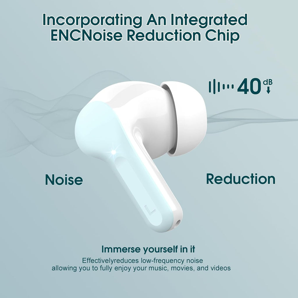 Wireless Earbuds, Bluetooth 5.4 Headphones HiFi Stereo, Bluetooth Earbuds with ENC Noise Cancelling Mic, IP7 Waterproof in Ear Earphones, 48H, LED Display Ear buds for Pad Workout Sports, Azure