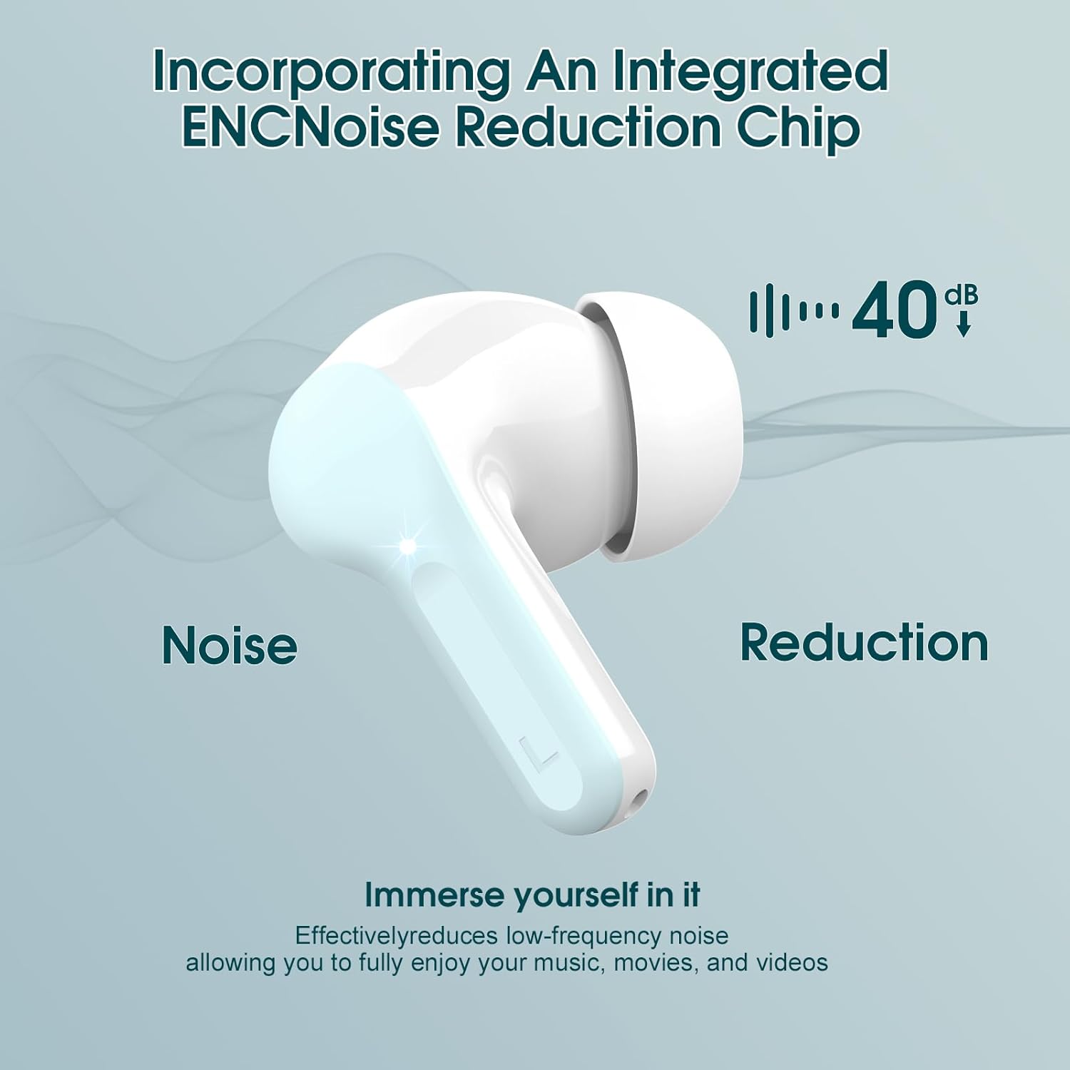 Wireless Earbuds, Bluetooth 5.4 Headphones HiFi Stereo, Bluetooth Earbuds with ENC Noise Cancelling Mic, IP7 Waterproof in Ear Earphones, 48H, LED Display Ear buds for Pad Workout Sports, Azure