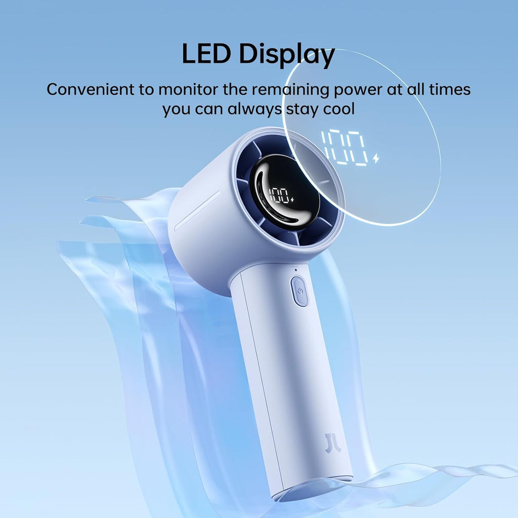 JISULIFE Handheld Turbo Fan, 5000mAh Rechargeable Portable Fans,Up to 28 Hours Cooling,5 Speed Strong Wind,Personal Mini Fan for Travel Outdoor Camping Beach Makeup（Blue）