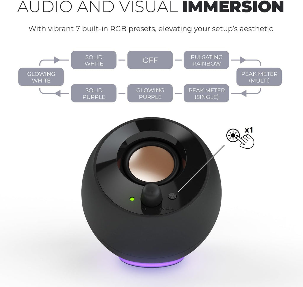 Creative Pebble SE Minimalist 2.0 USB-C Powered PC Speakers with RGB Lighting, 3.5 mm AUX-in, Up to 4.4W RMS Power for Computers and Laptops (Black)