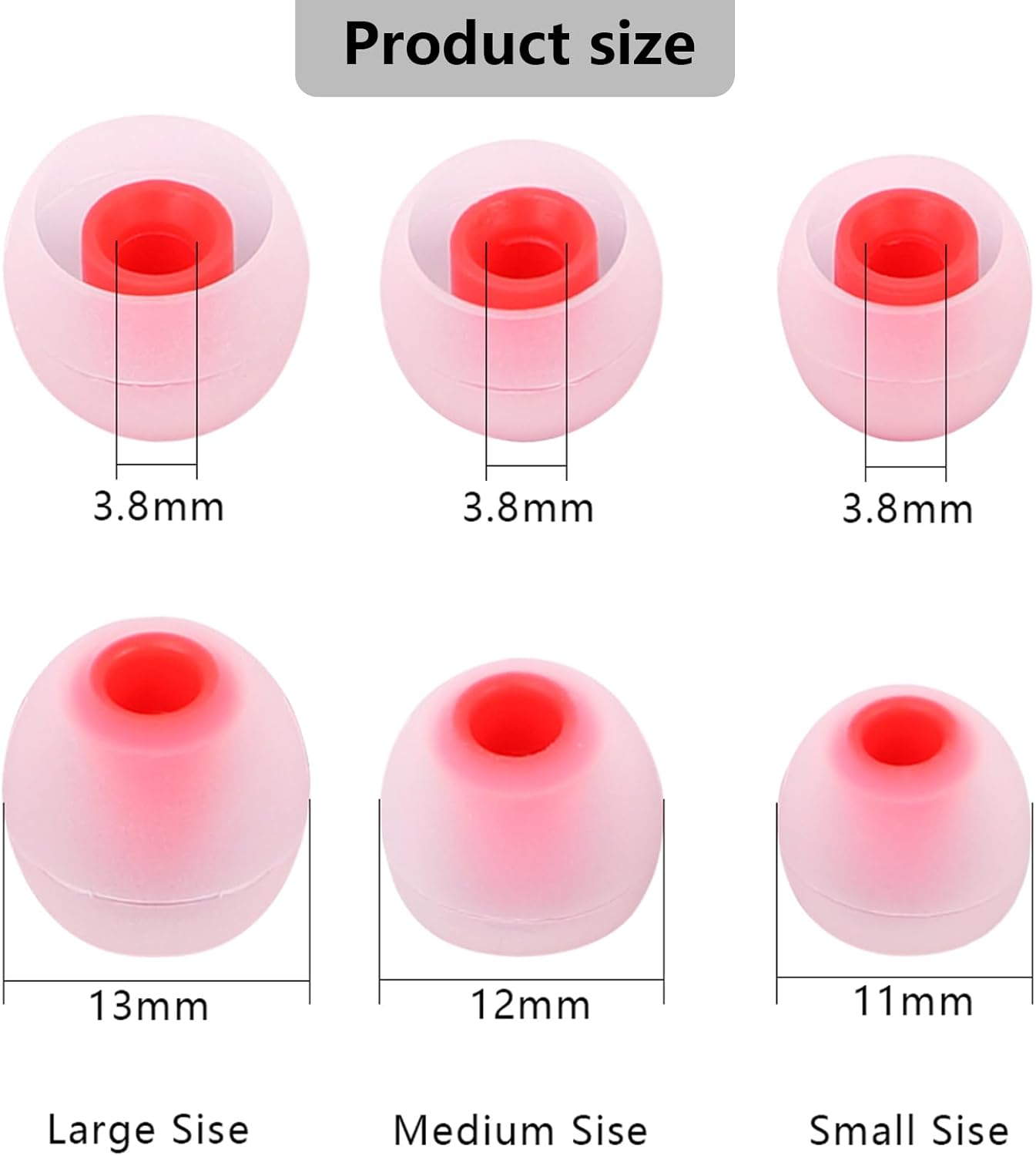 Earbud Replacement Tips Silicone Earbud Tips Earbud Covers Fit for in-Ear Headphones (Inner Hole 3.8mm -5.1mm) Eartips Earbud Rubber Tips 9 Pairs S/M/L, transparent/Red